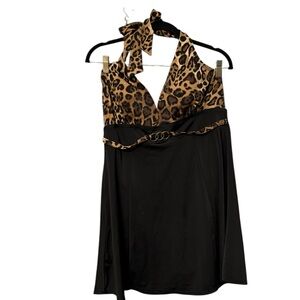 Jaclyn Smith size 14 black with leopard detail one piece swim dress